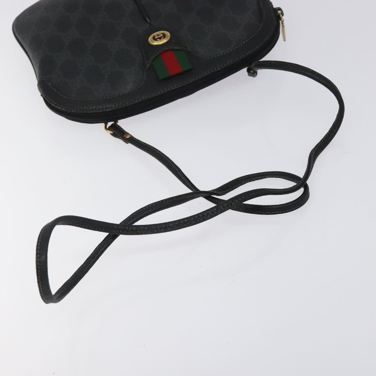 GUCCI GG Supreme Web Sherry Line Bag PVC Black Gold 904 02 047 Auth 125201