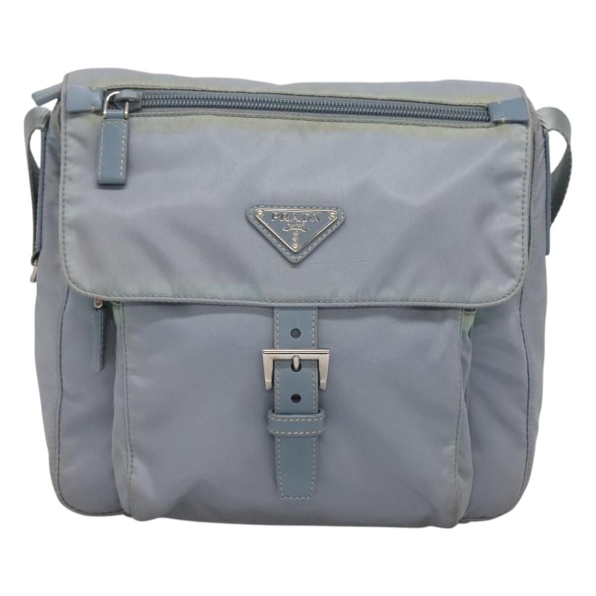 PRADA Shoulder Bag Nylon Light Blue Silver Auth 125209