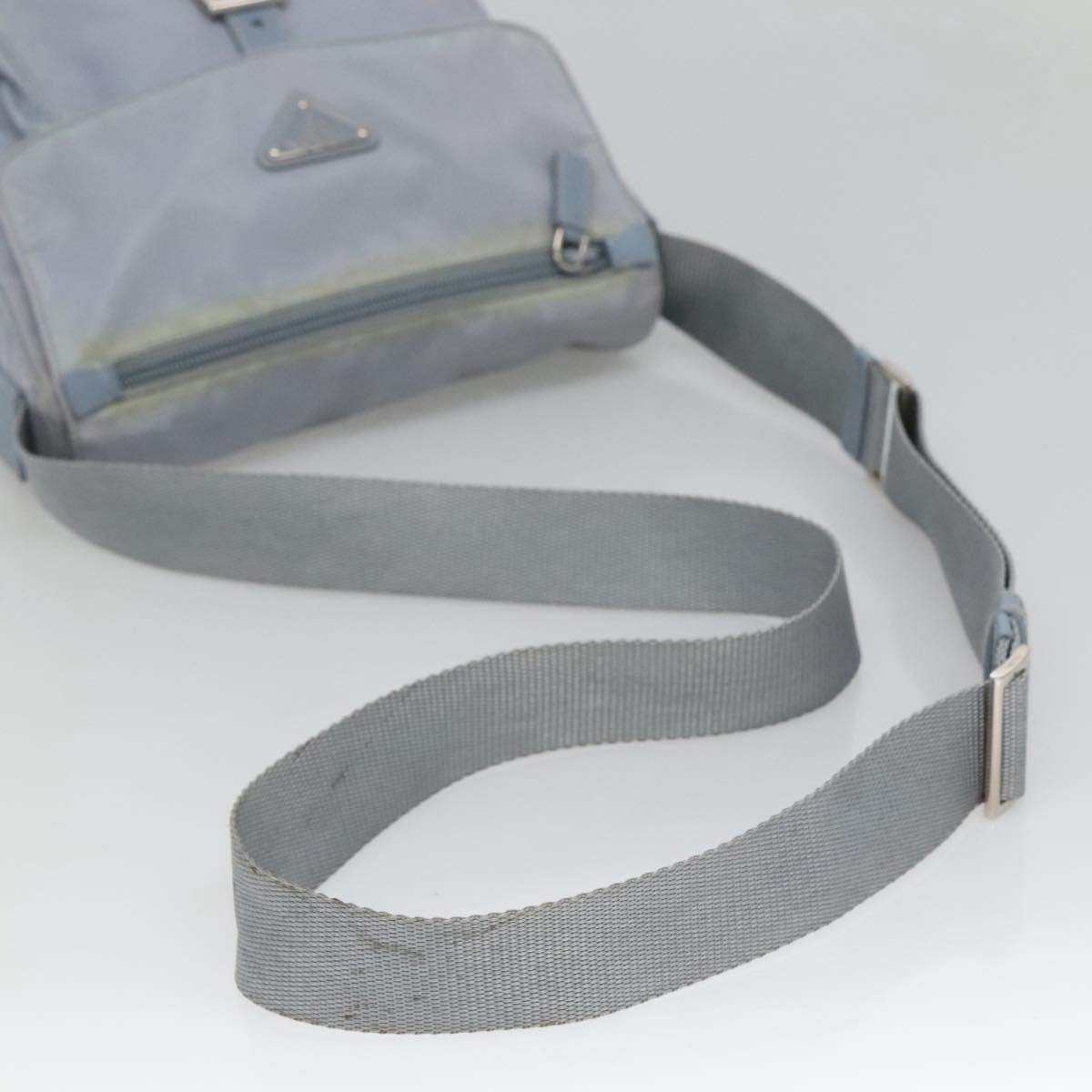 PRADA Shoulder Bag Nylon Light Blue Silver Auth 125209