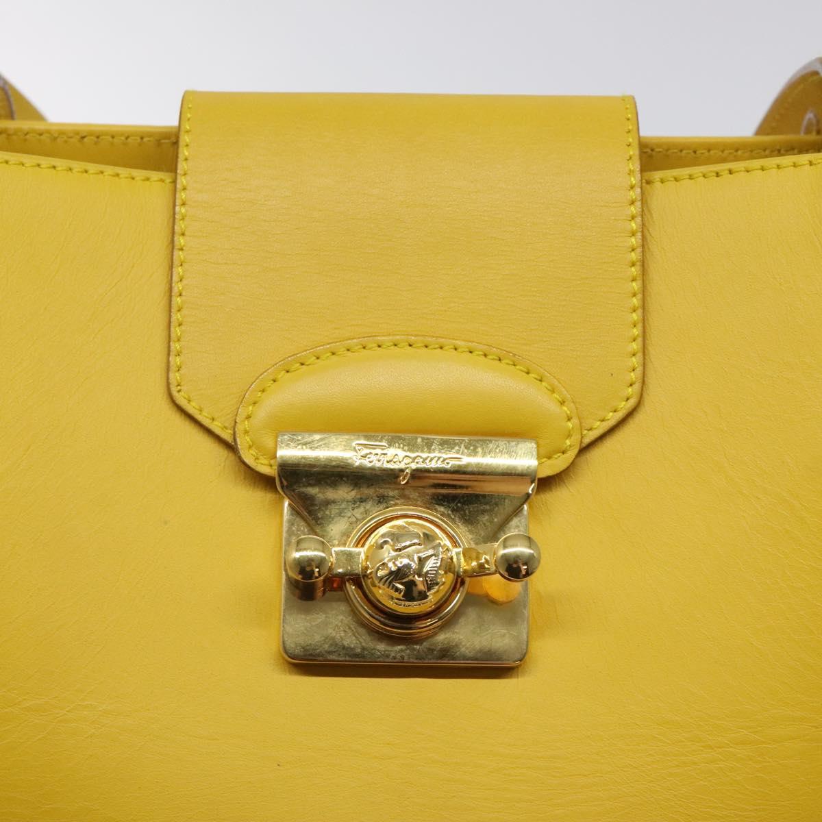 Salvatore Ferragamo Shoulder Bag Leather Yellow Gold Auth 125240