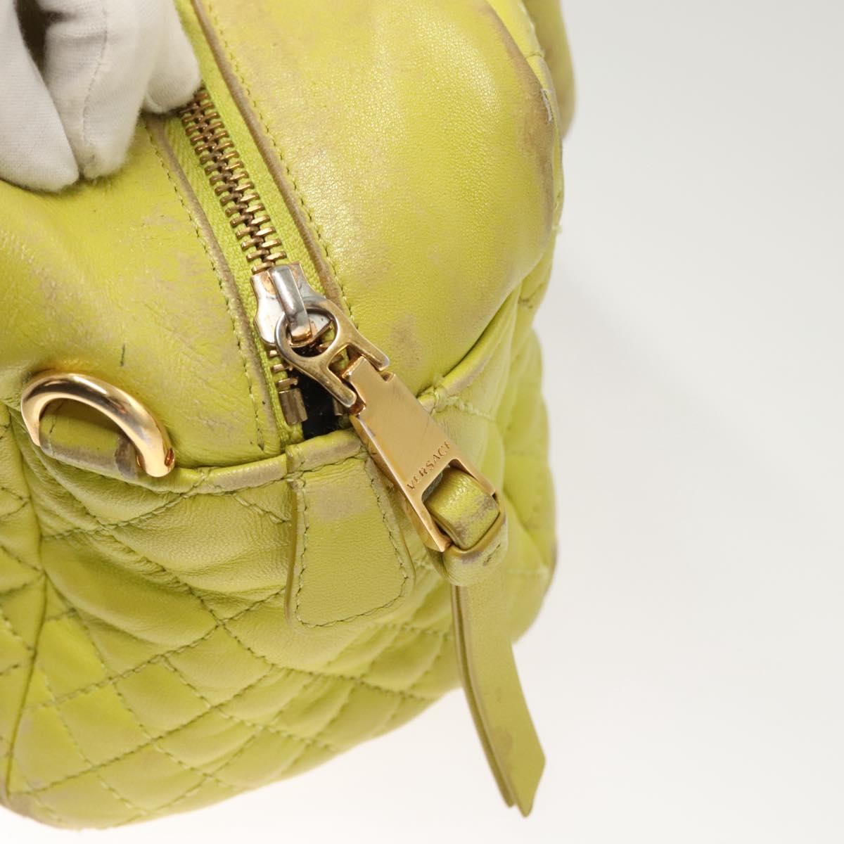 VERSACE Hand Bag Leather Green Gold Auth 125242