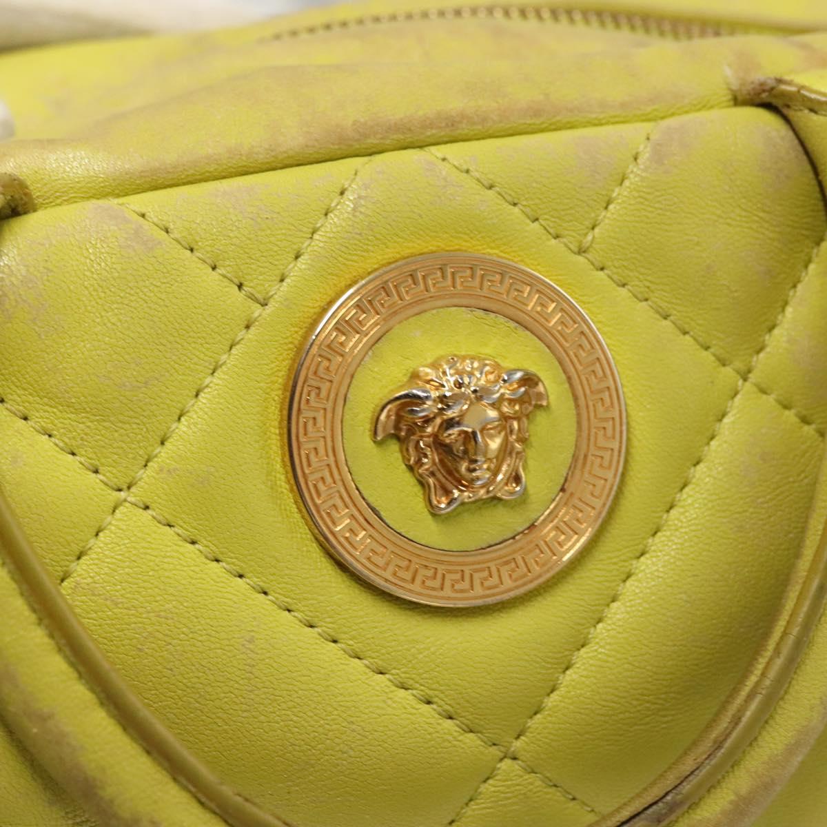 VERSACE Hand Bag Leather Green Gold Auth 125242