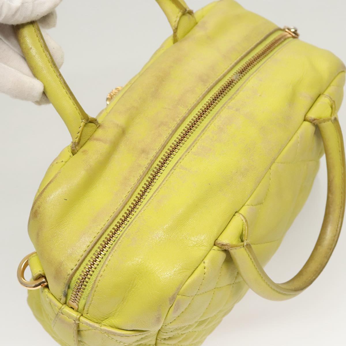 VERSACE Hand Bag Leather Green Gold Auth 125242