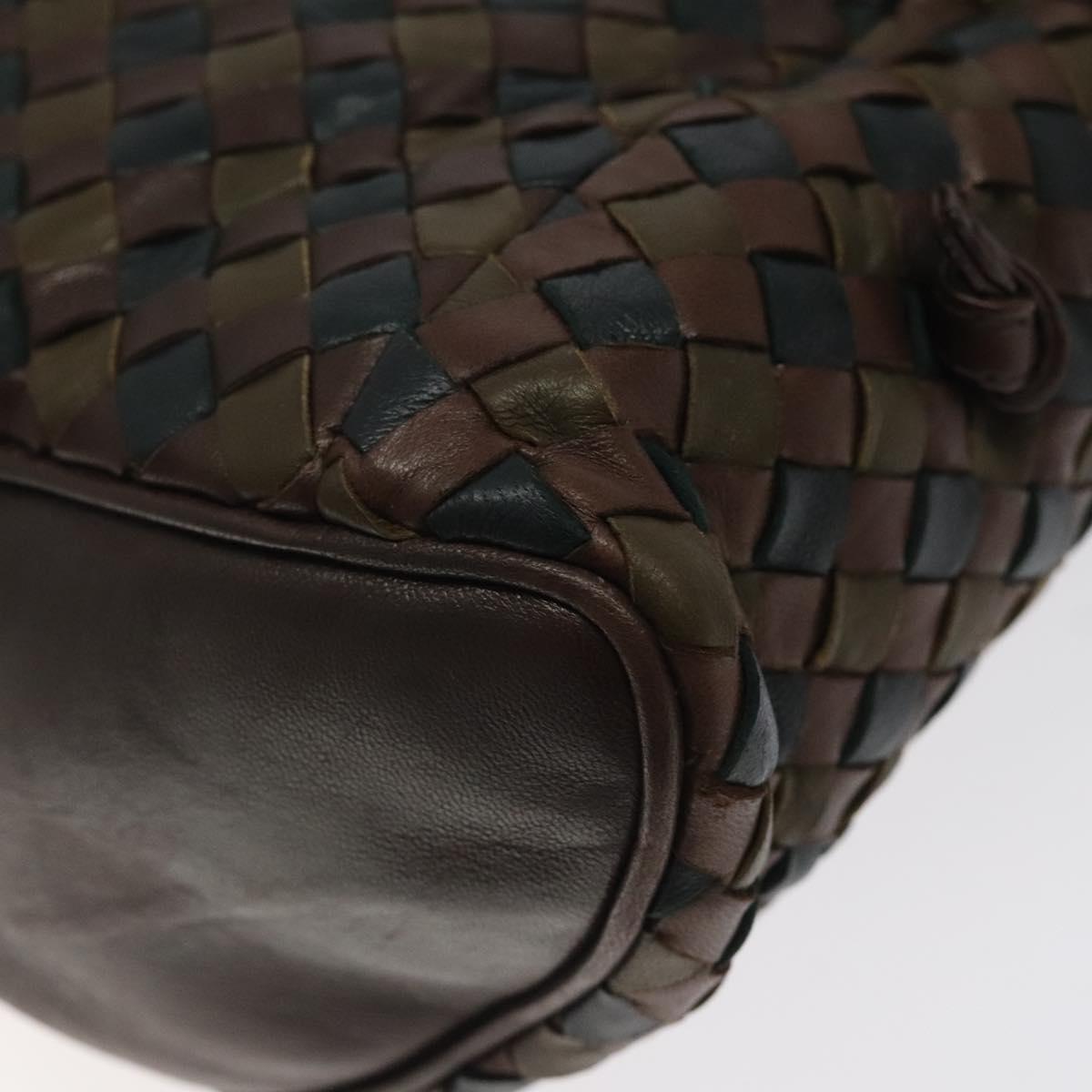 BOTTEGA VENETA INTRECCIATO Shoulder Bag Leather Brown Gold Auth 125244