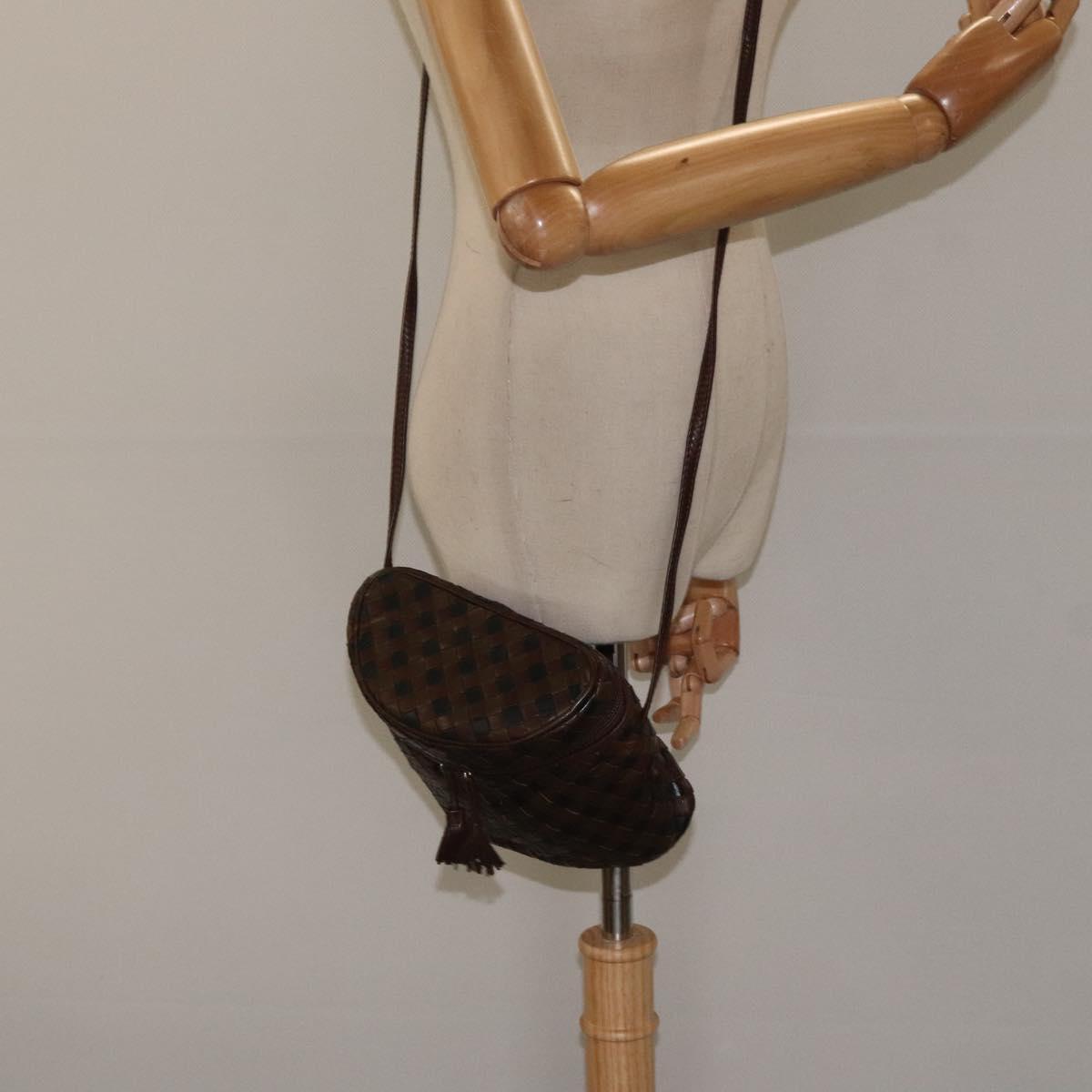 BOTTEGA VENETA INTRECCIATO Shoulder Bag Leather Brown Gold Auth 125244