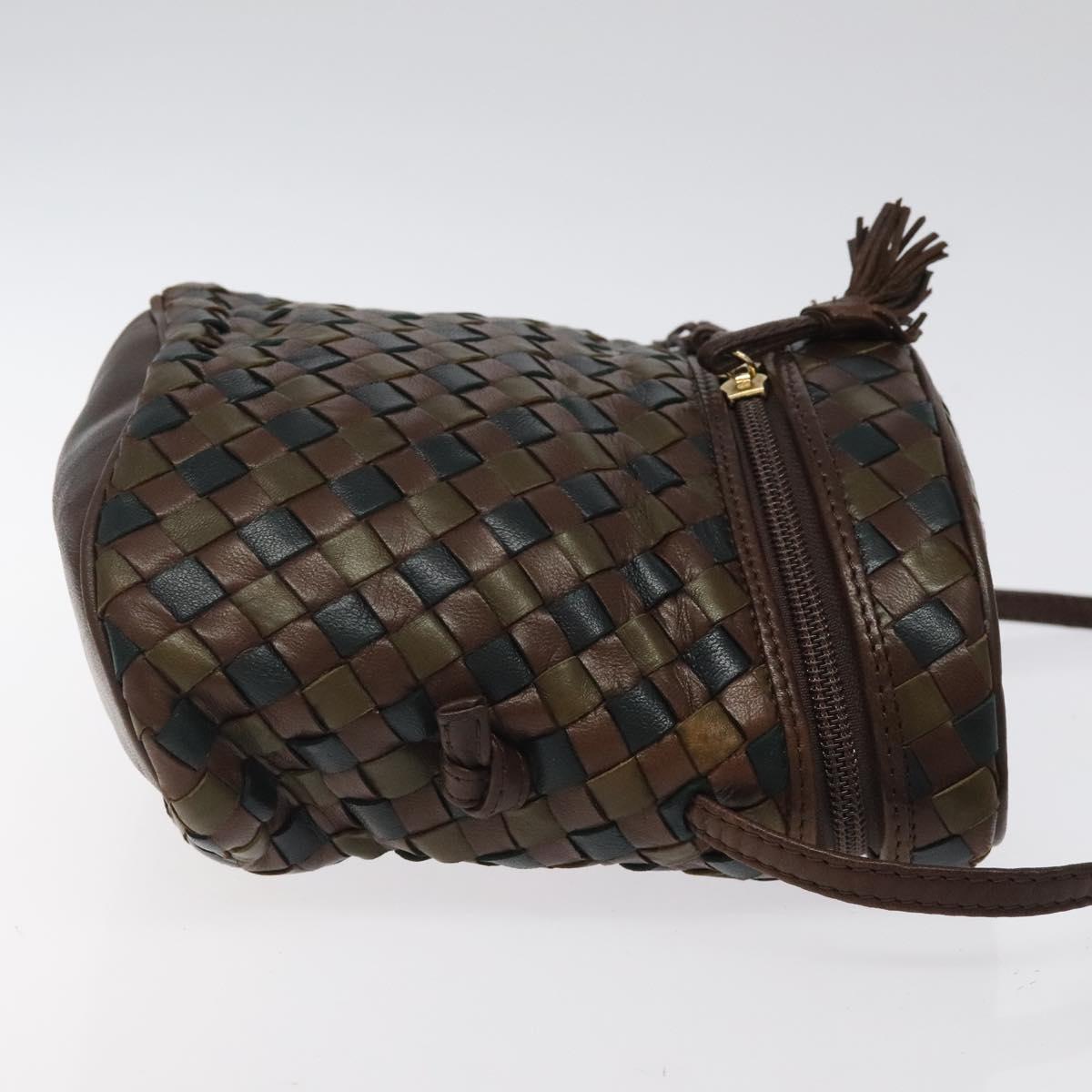 BOTTEGA VENETA INTRECCIATO Shoulder Bag Leather Brown Gold Auth 125244