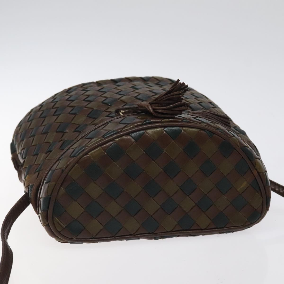 BOTTEGA VENETA INTRECCIATO Shoulder Bag Leather Brown Gold Auth 125244