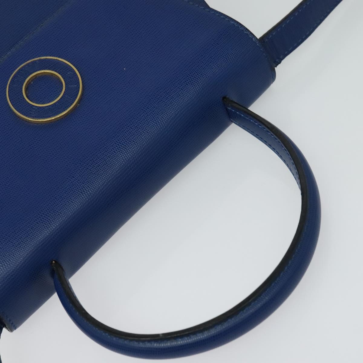 CELINE Hand Bag Leather 2way Blue Gold Auth 125270