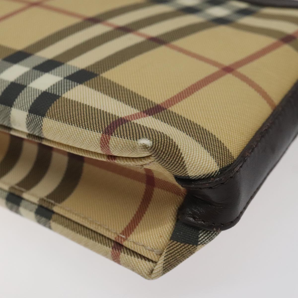 BURBERRY Nova Check Shoulder Bag PVC Beige Gold Auth 125282