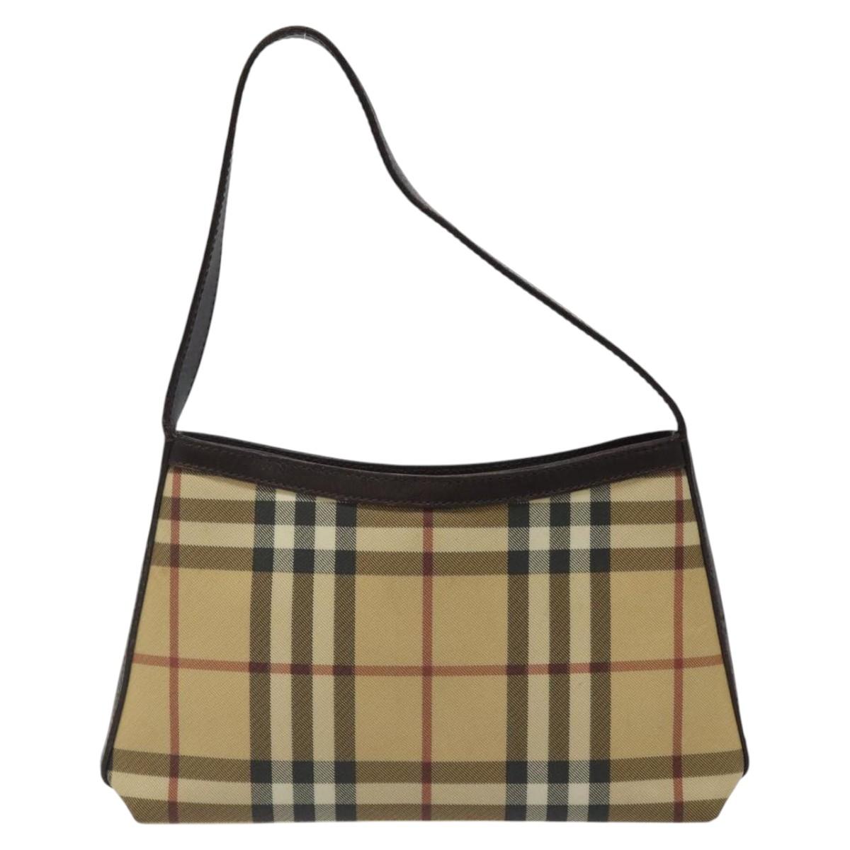 BURBERRY Nova Check Shoulder Bag PVC Beige Gold Auth 125282