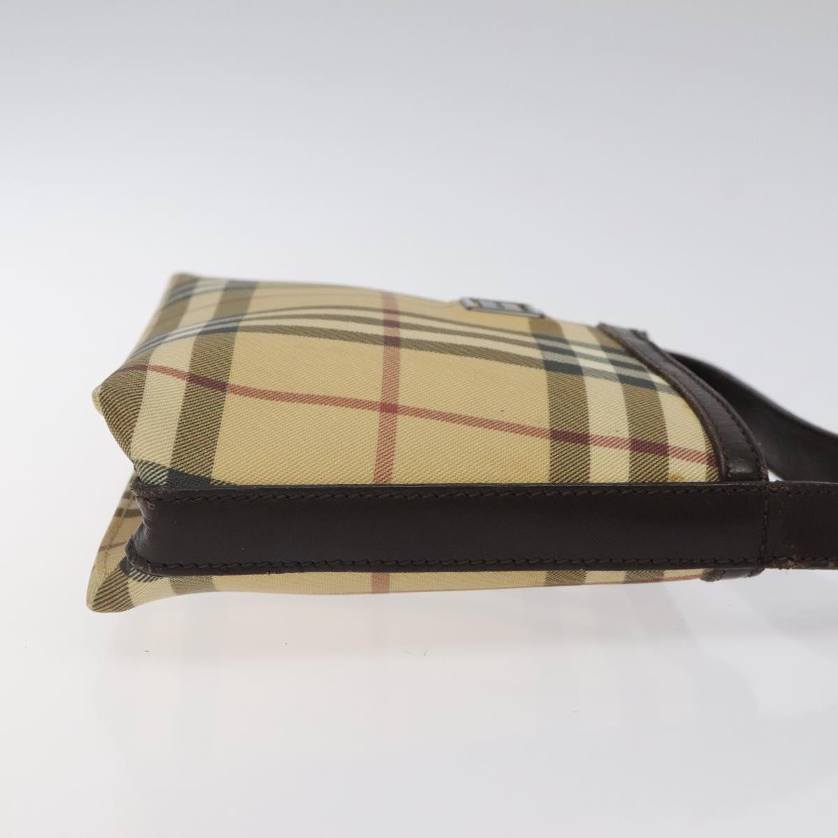 BURBERRY Nova Check Shoulder Bag PVC Beige Gold Auth 125282