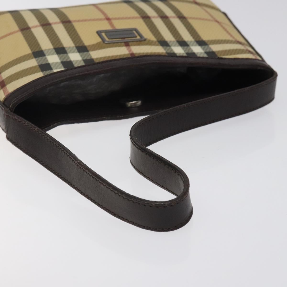 BURBERRY Nova Check Shoulder Bag PVC Beige Gold Auth 125282