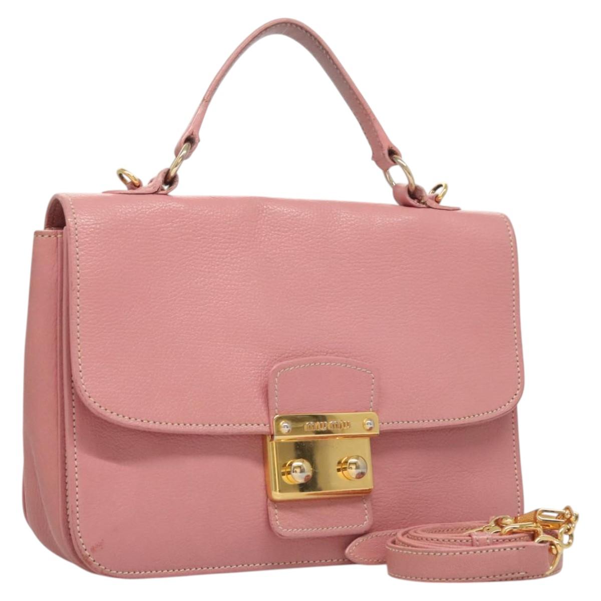 Miu Miu Hand Bag Leather 2way Pink Gold Auth 125296