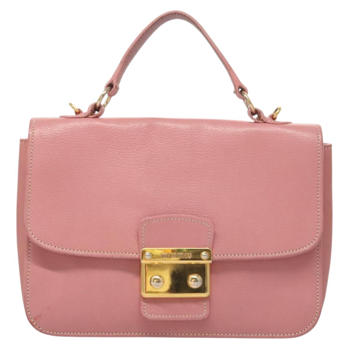 Miu Miu Hand Bag Leather 2way Pink Gold Auth 125296
