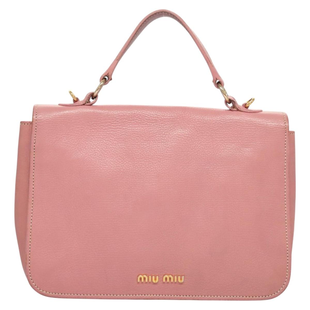 Miu Miu Hand Bag Leather 2way Pink Gold Auth 125296