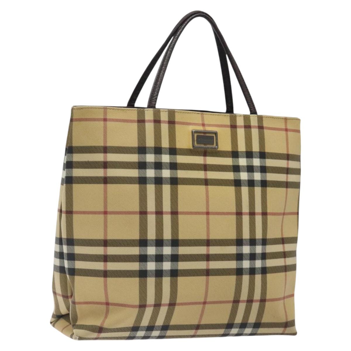 BURBERRY Nova Check Hand Bag PVC Beige Silver Auth 125300