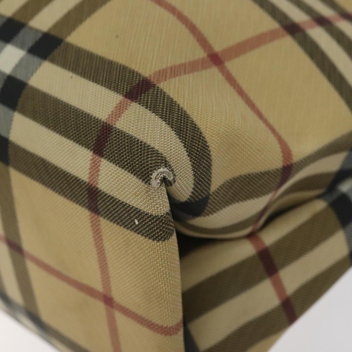 BURBERRY Nova Check Hand Bag PVC Beige Silver Auth 125300