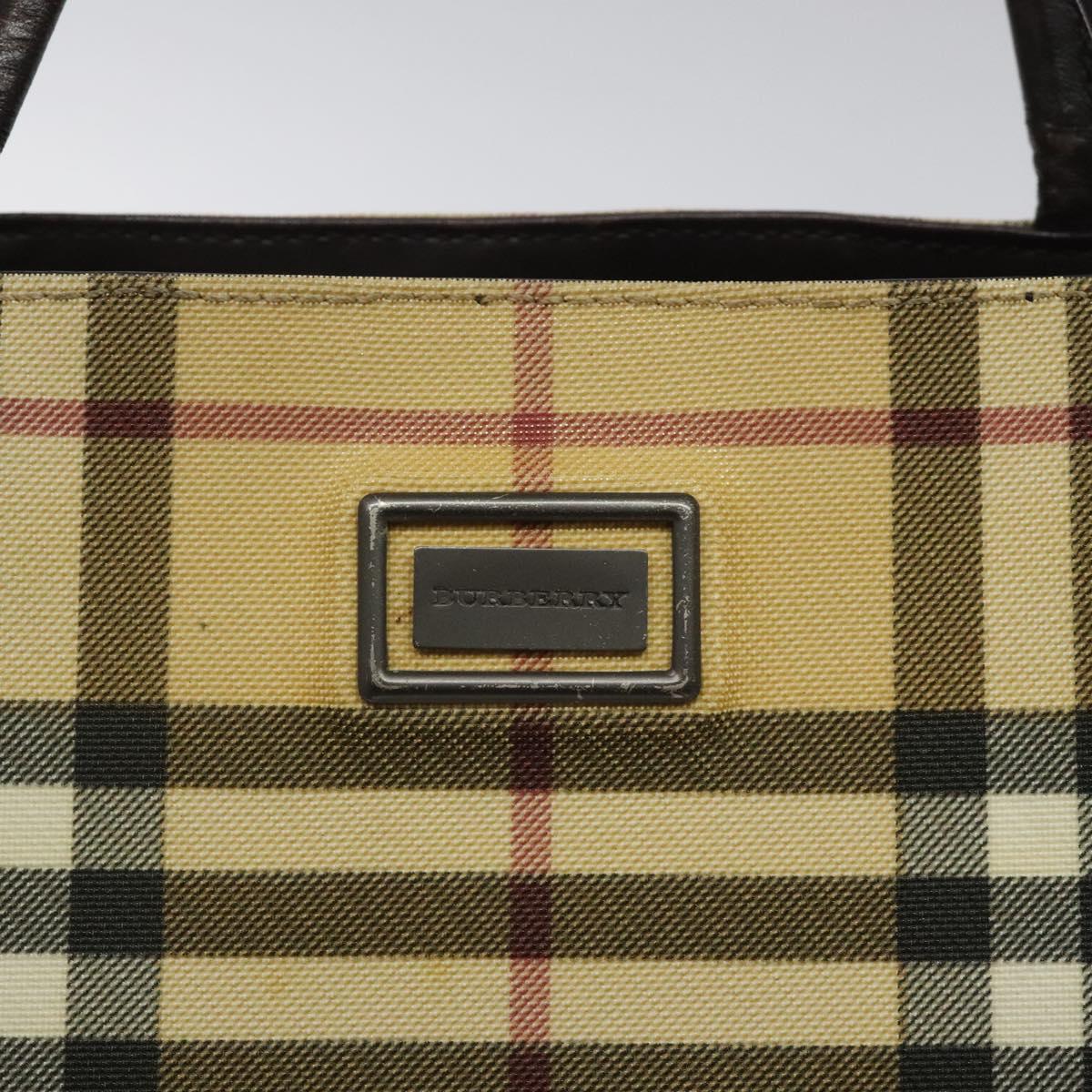 BURBERRY Nova Check Hand Bag PVC Beige Silver Auth 125300