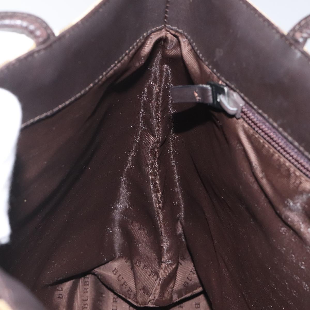 BURBERRY Nova Check Hand Bag PVC Beige Silver Auth 125300