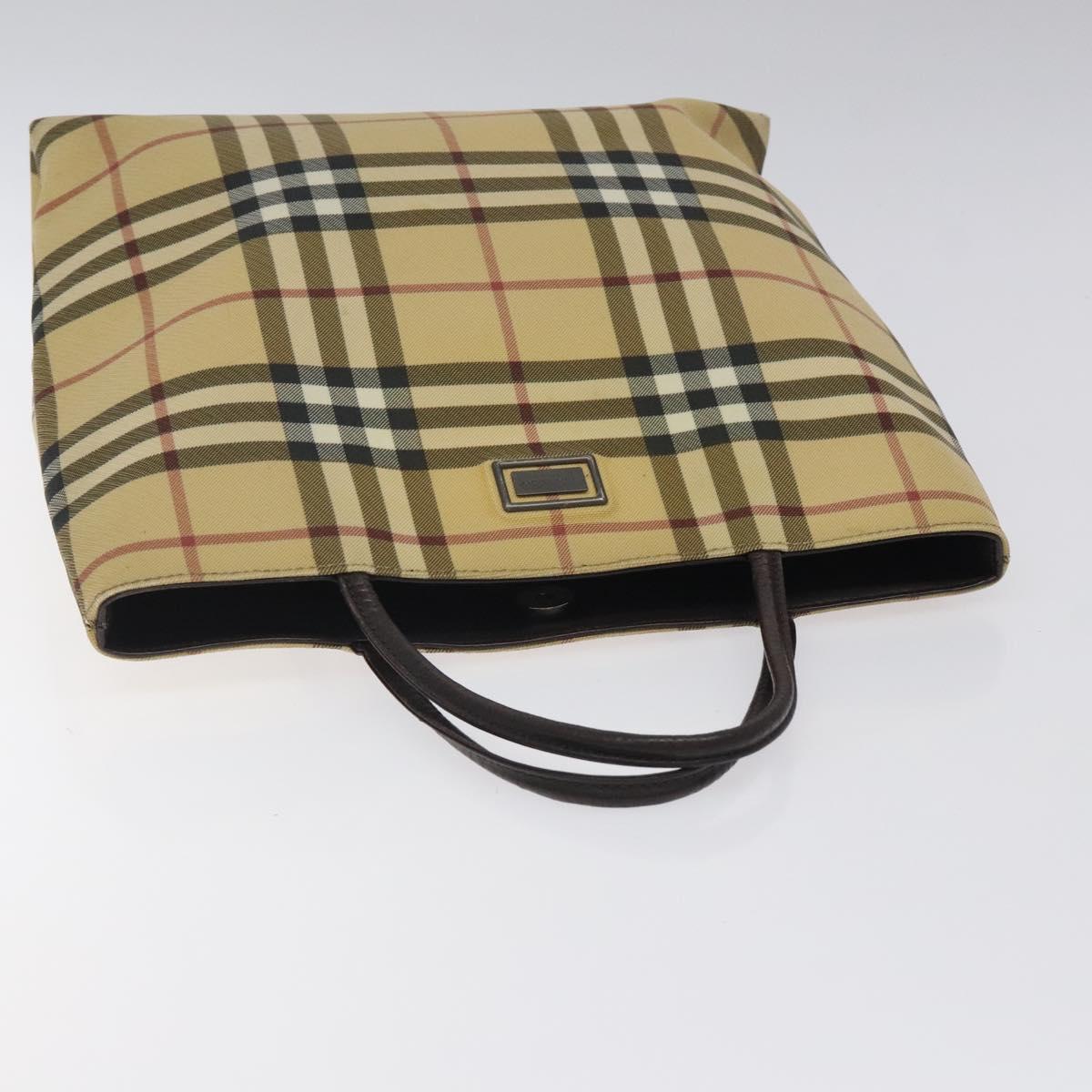 BURBERRY Nova Check Hand Bag PVC Beige Silver Auth 125300