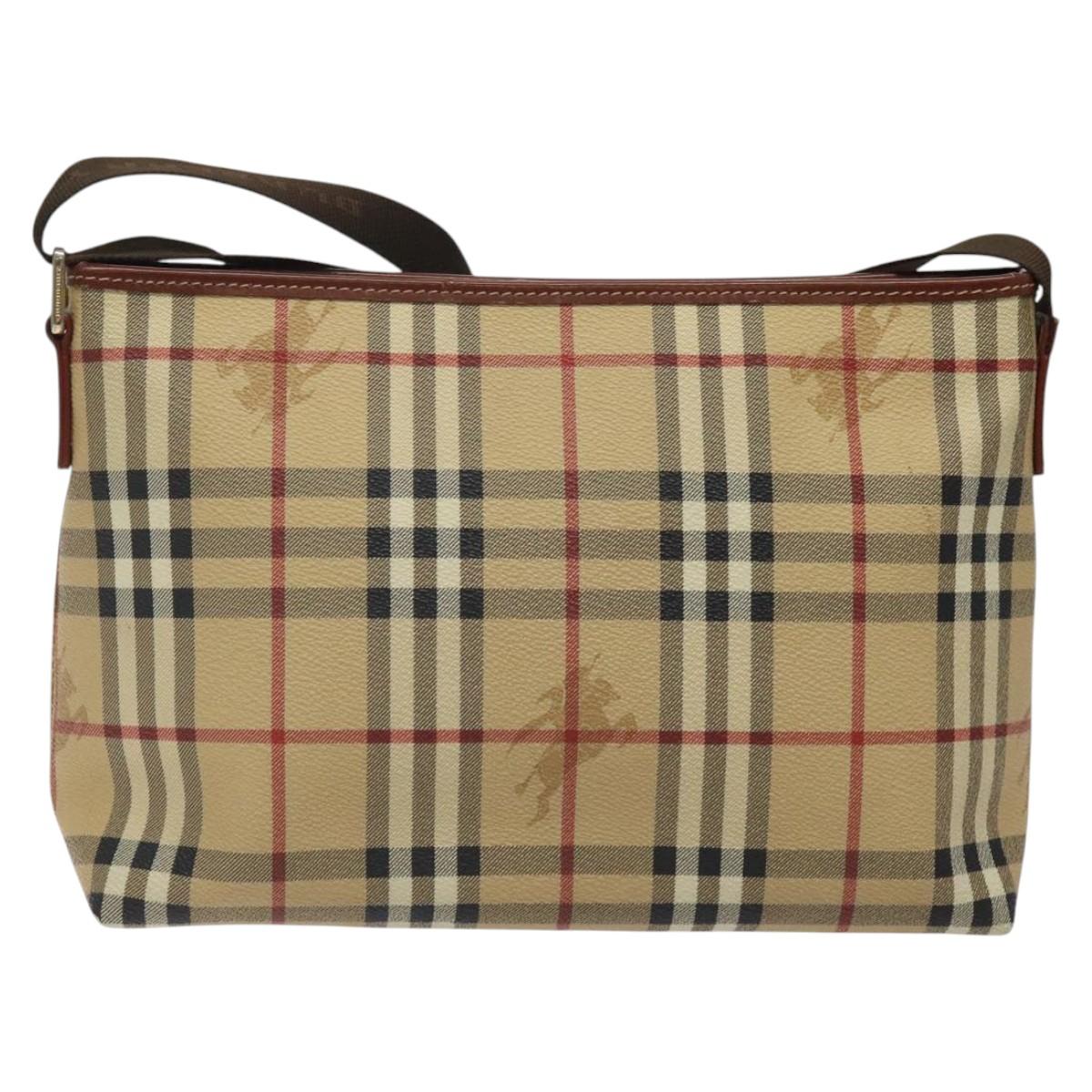 BURBERRY Nova Check Shoulder Bag PVC Beige Gold Auth 125301