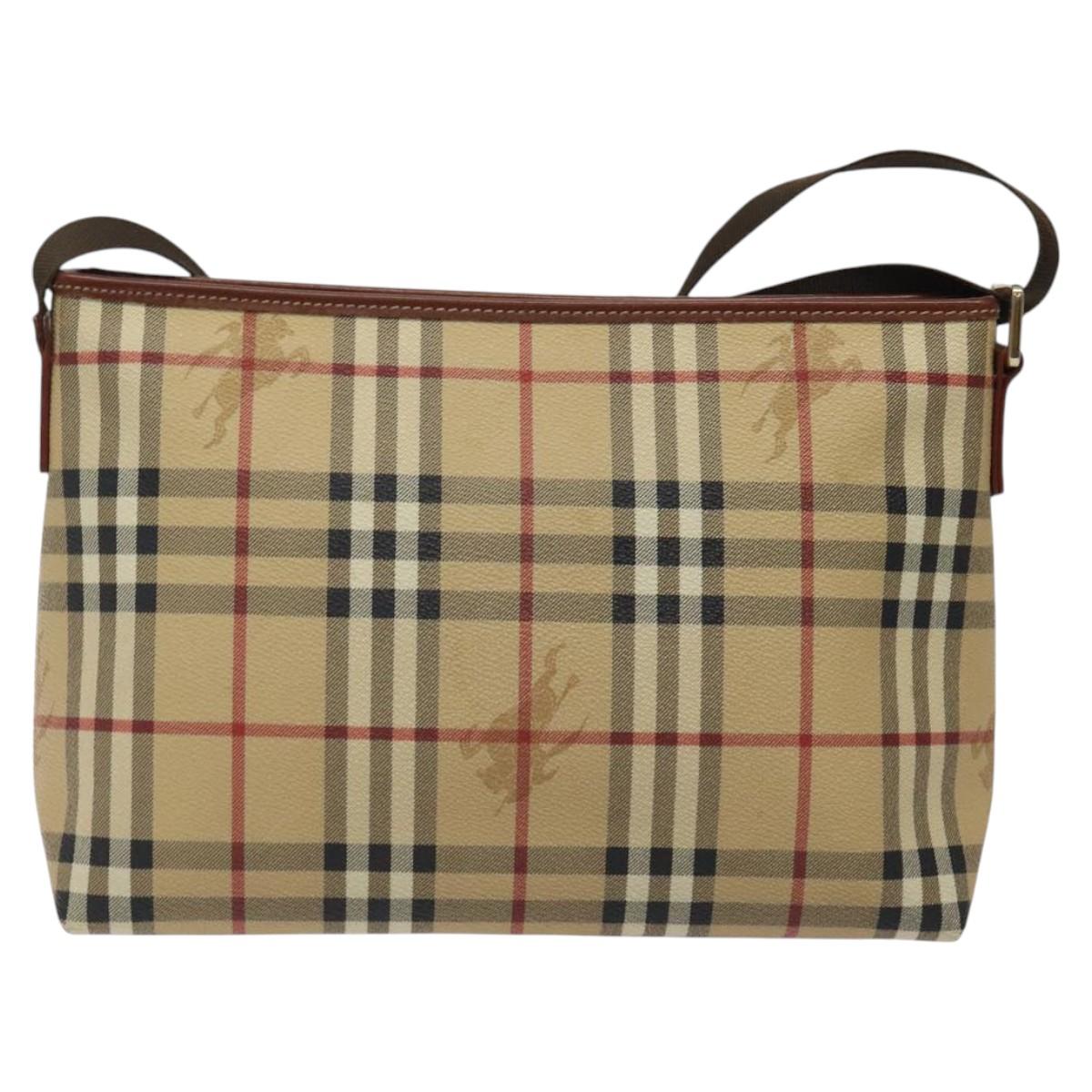 BURBERRY Nova Check Shoulder Bag PVC Beige Gold Auth 125301