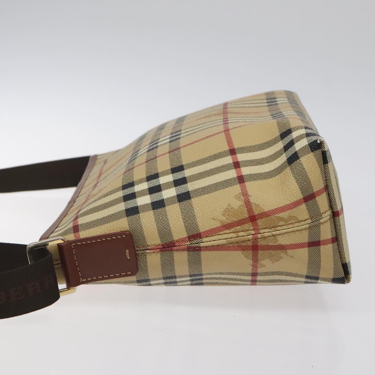 BURBERRY Nova Check Shoulder Bag PVC Beige Gold Auth 125301