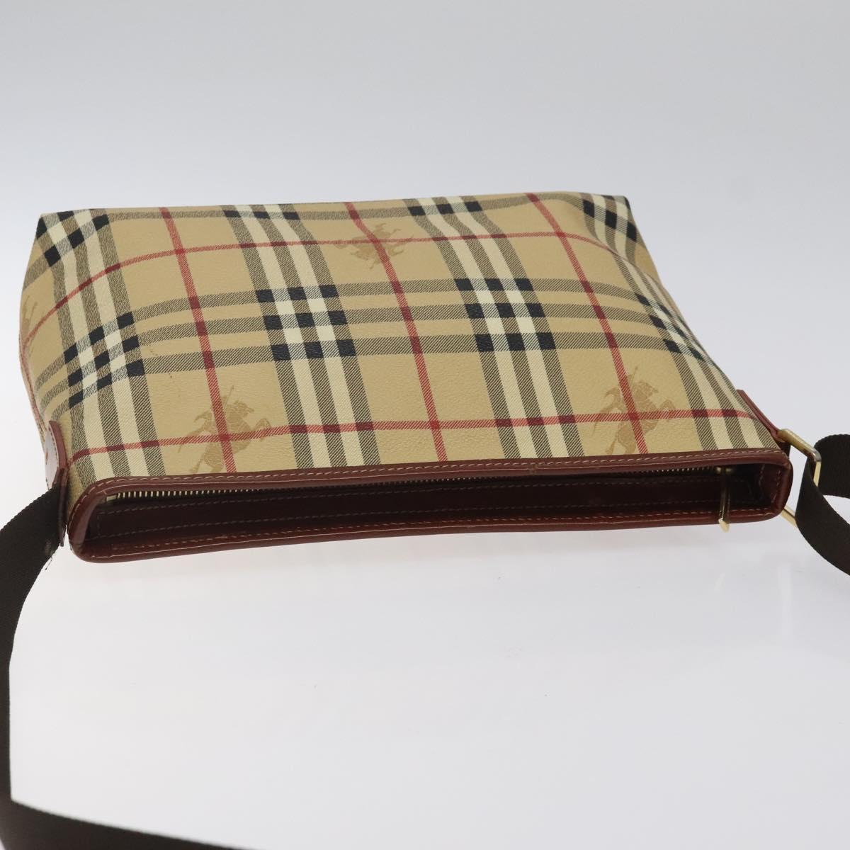 BURBERRY Nova Check Shoulder Bag PVC Beige Gold Auth 125301