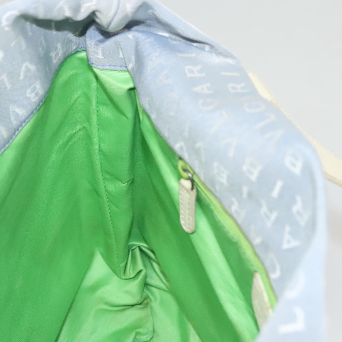 BVLGARI Logogram Tote Bag Canvas Light Blue Silver Auth 125302