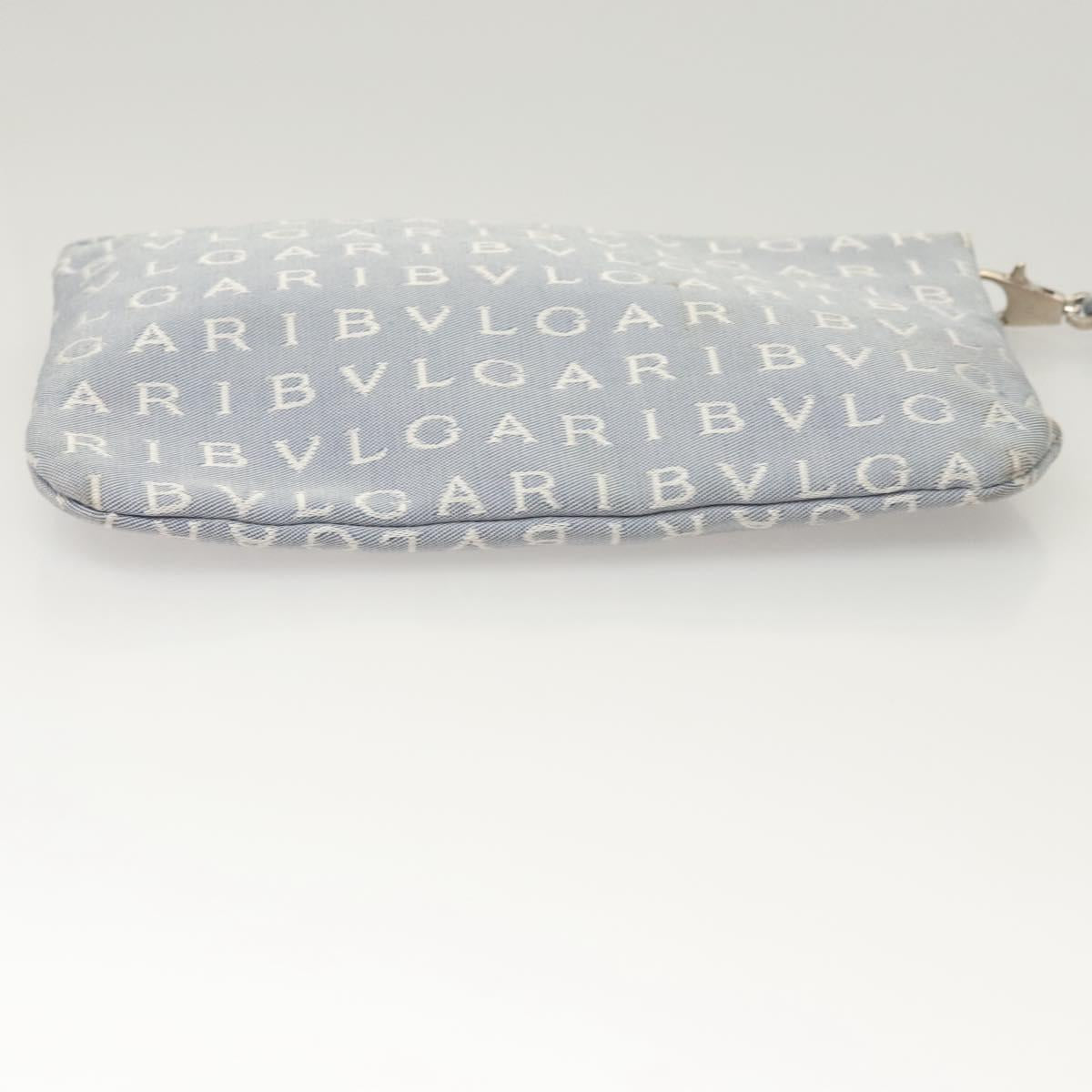 BVLGARI Logogram Tote Bag Canvas Light Blue Silver Auth 125302