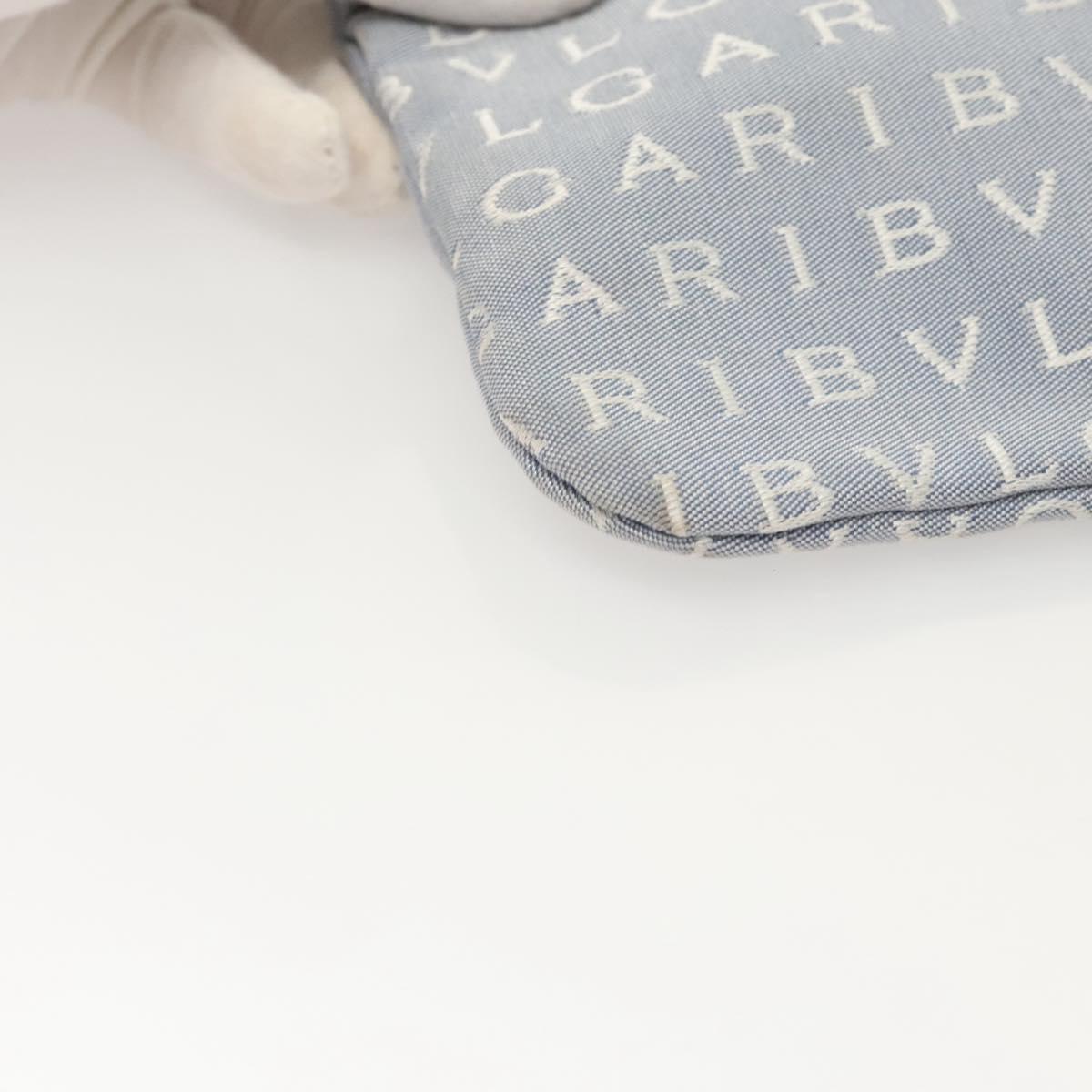 BVLGARI Logogram Tote Bag Canvas Light Blue Silver Auth 125302