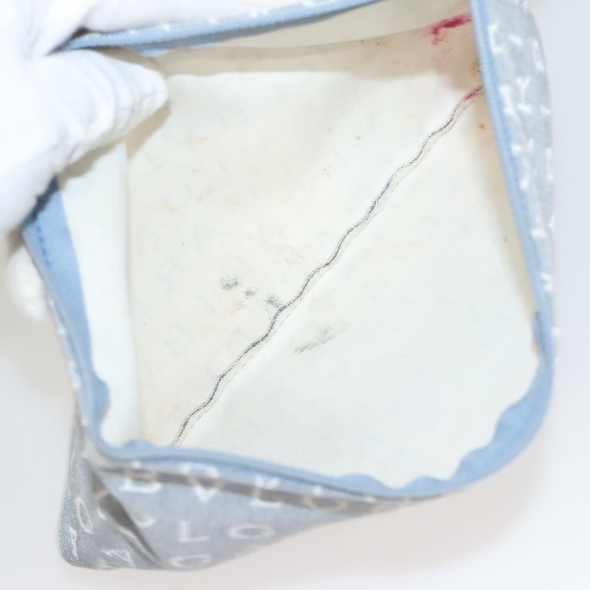 BVLGARI Logogram Tote Bag Canvas Light Blue Silver Auth 125302