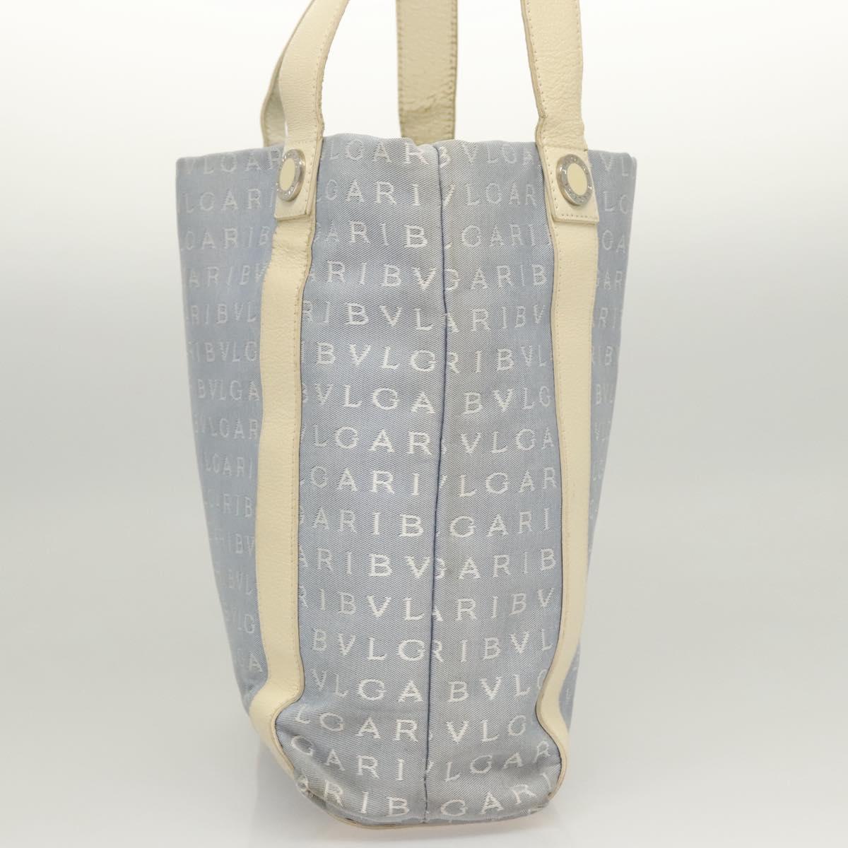 BVLGARI Logogram Tote Bag Canvas Light Blue Silver Auth 125302