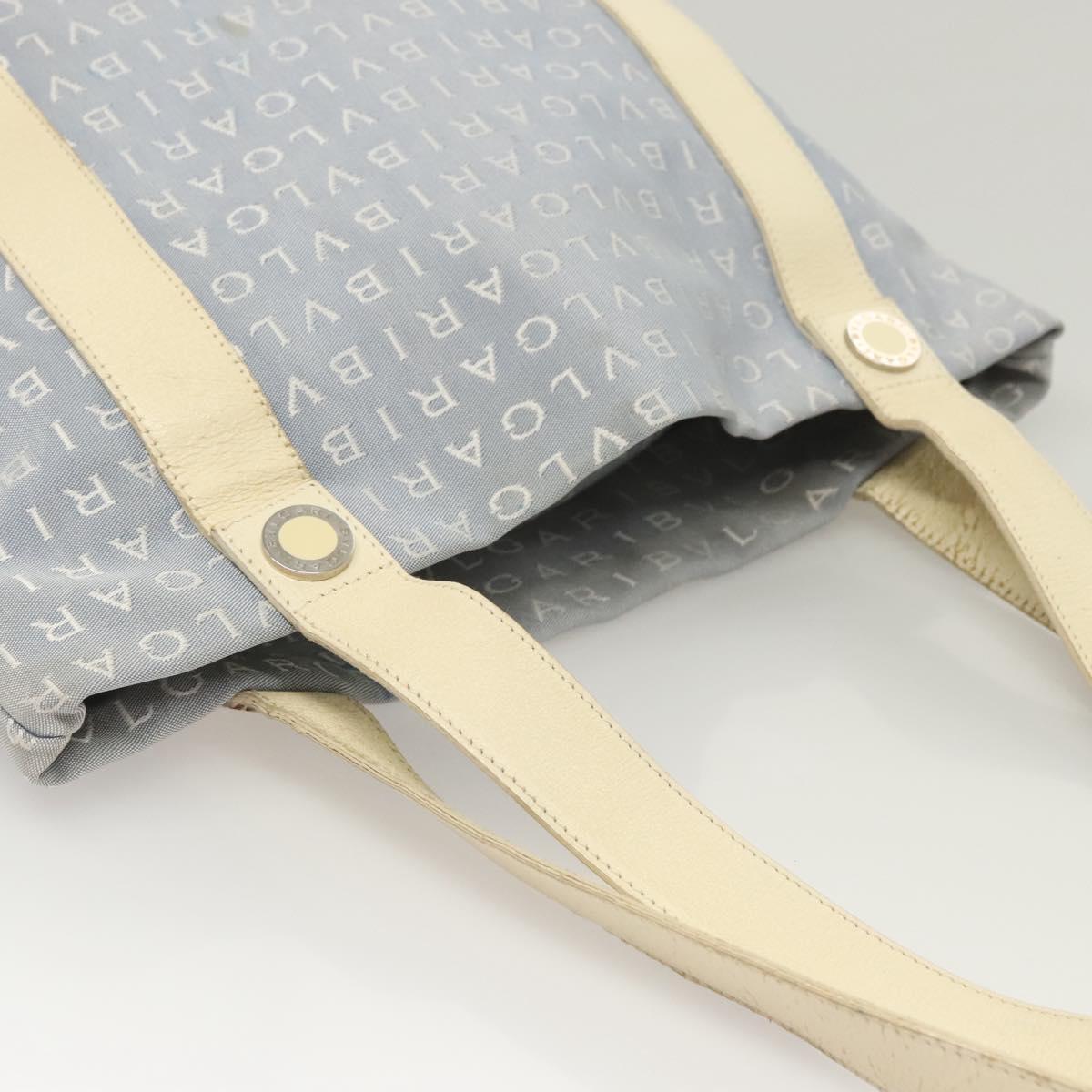 BVLGARI Logogram Tote Bag Canvas Light Blue Silver Auth 125302