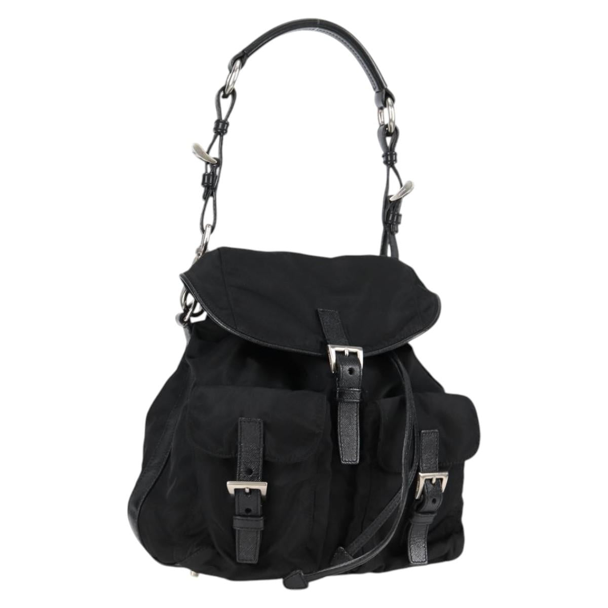 PRADA Shoulder Bag Nylon Black Silver Auth 125317V