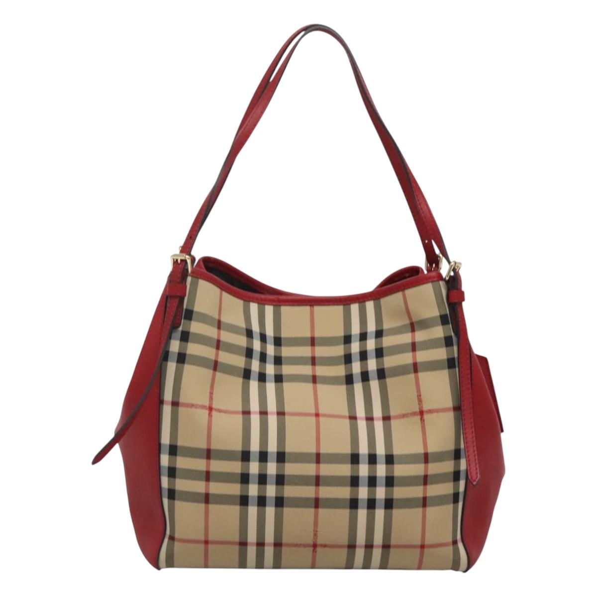 BURBERRY Nova Check Shoulder Bag Nylon Beige Gold Auth 125324