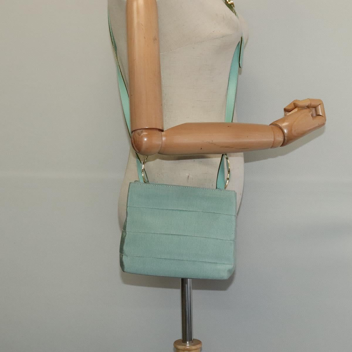 Salvatore Ferragamo Hand Bag Nylon 2way Green Gold Auth 125371