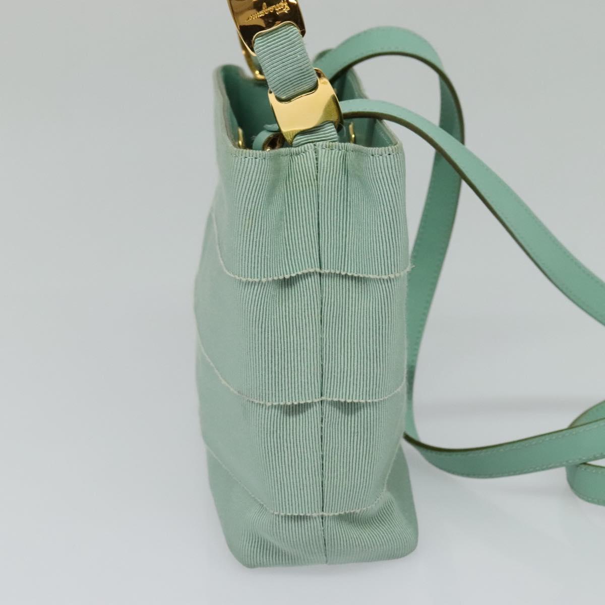 Salvatore Ferragamo Hand Bag Nylon 2way Green Gold Auth 125371