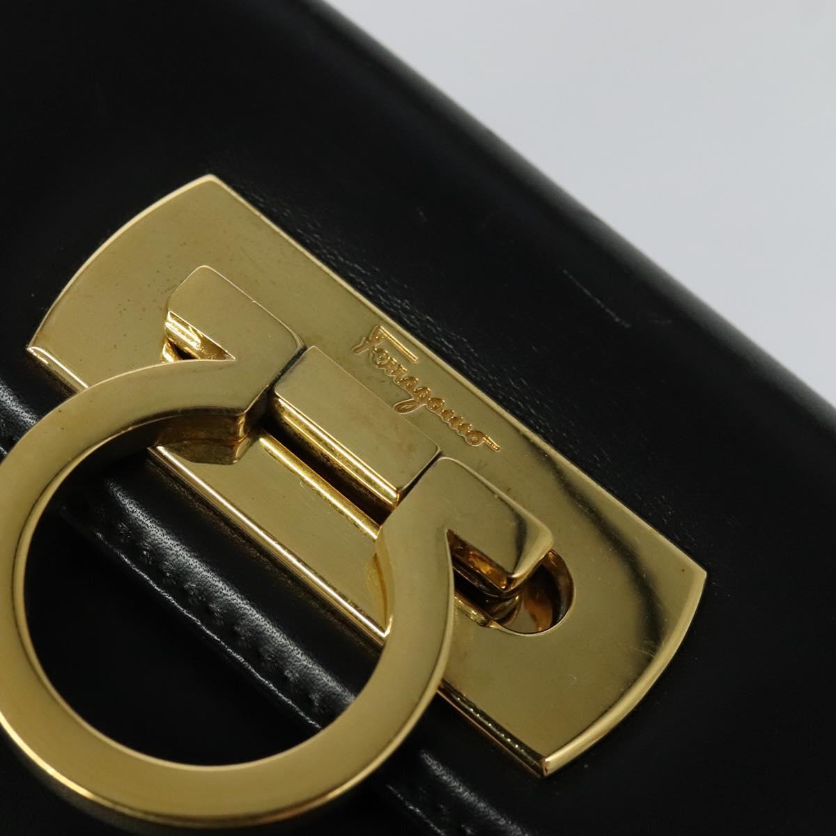 Salvatore Ferragamo Gancini Hand Bag Leather 2way Black Gold Auth 125372