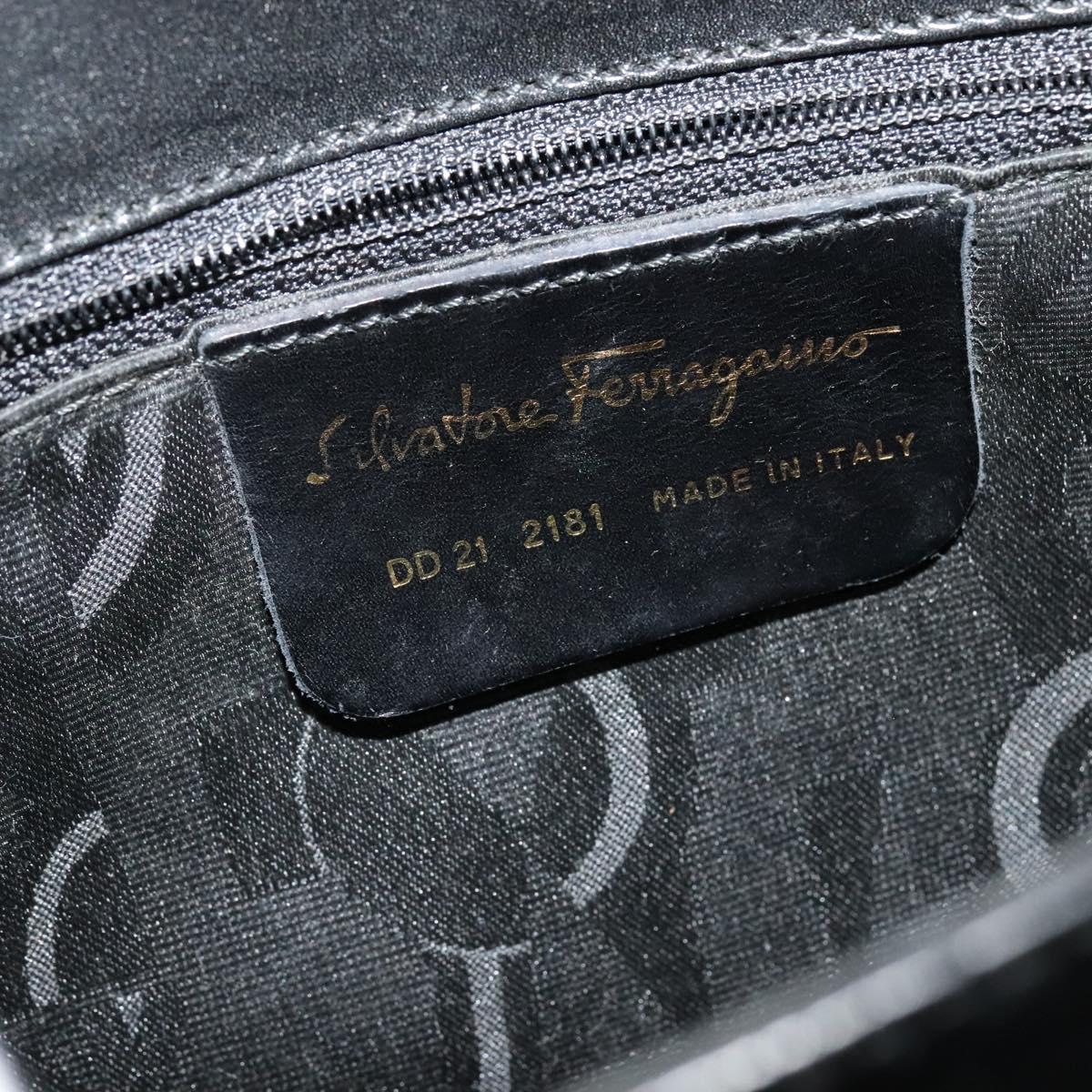 Salvatore Ferragamo Gancini Hand Bag Leather 2way Black Gold Auth 125372