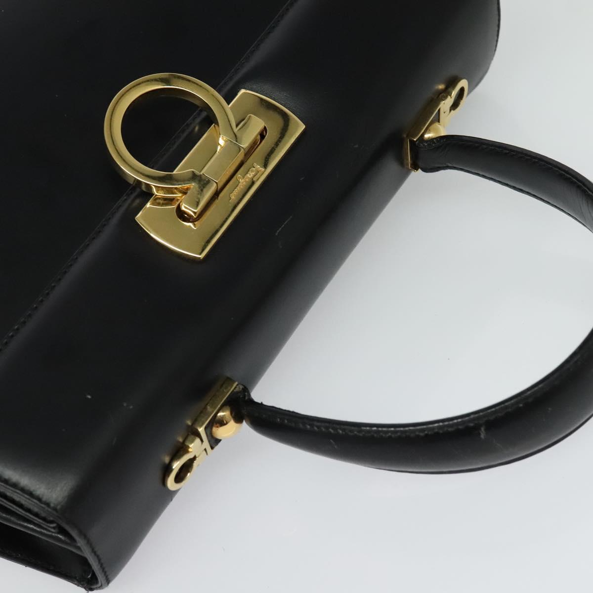 Salvatore Ferragamo Gancini Hand Bag Leather 2way Black Gold Auth 125372