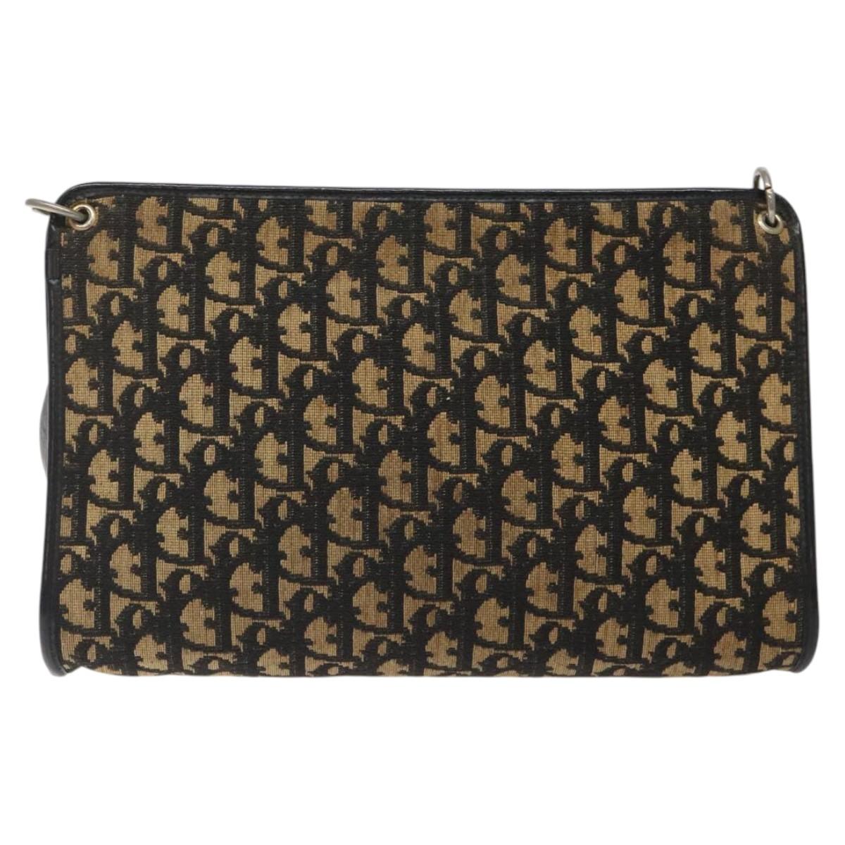 Christian Dior Trotter Canvas Shoulder Bag Black Beige Auth 125405