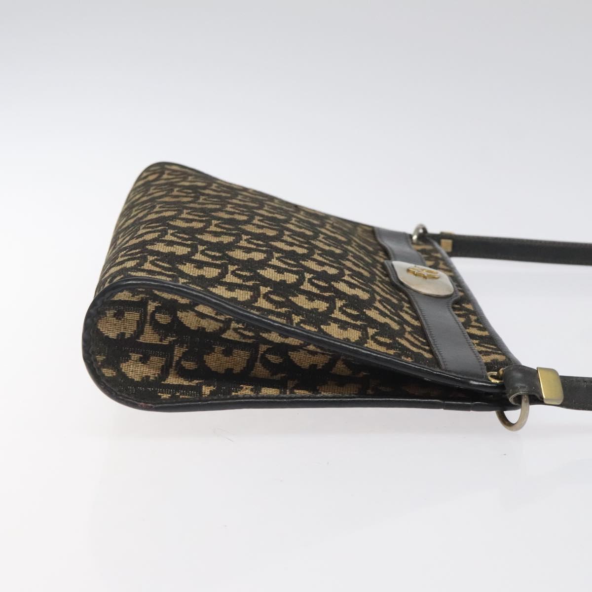 Christian Dior Trotter Canvas Shoulder Bag Black Beige Auth 125405