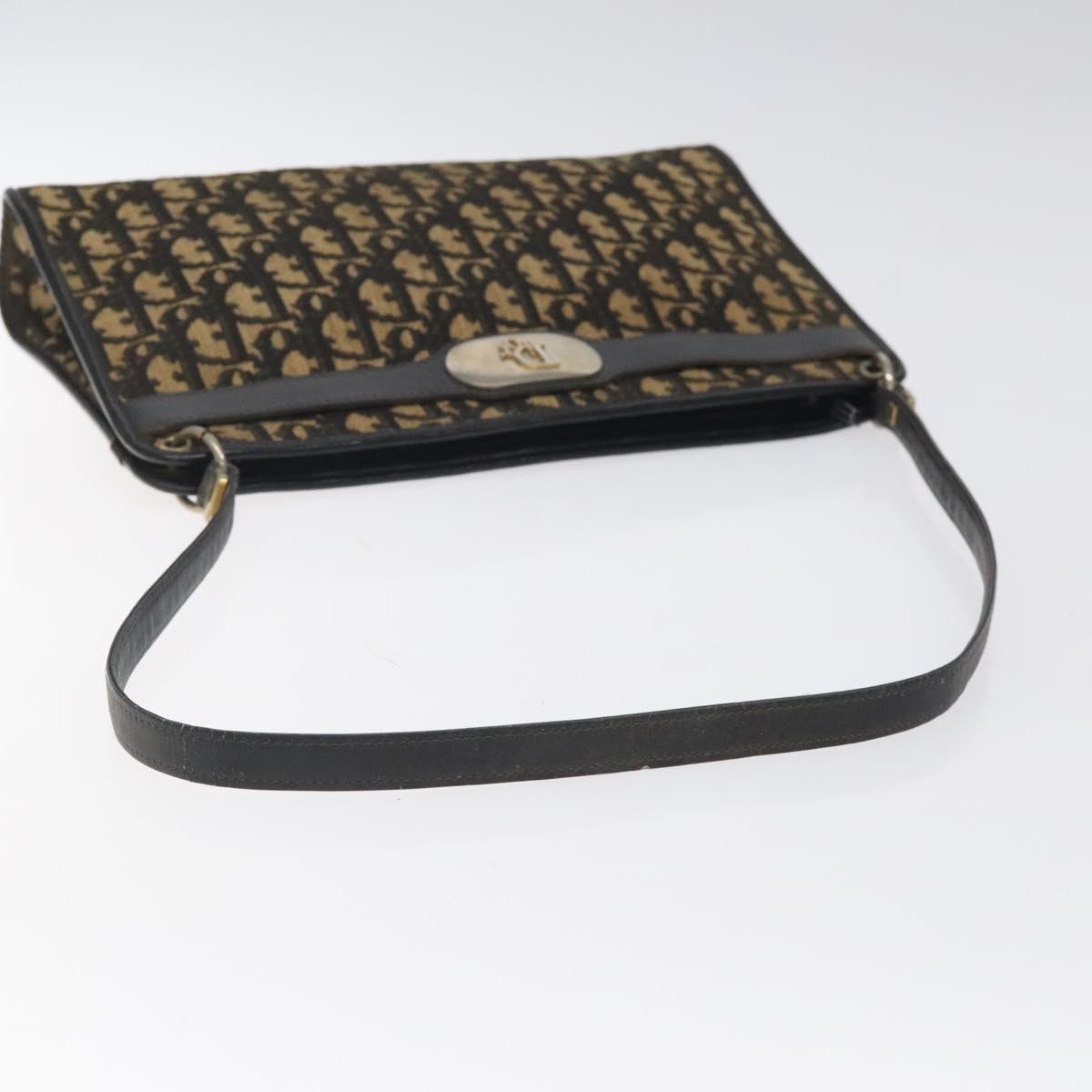 Christian Dior Trotter Canvas Shoulder Bag Black Beige Auth 125405