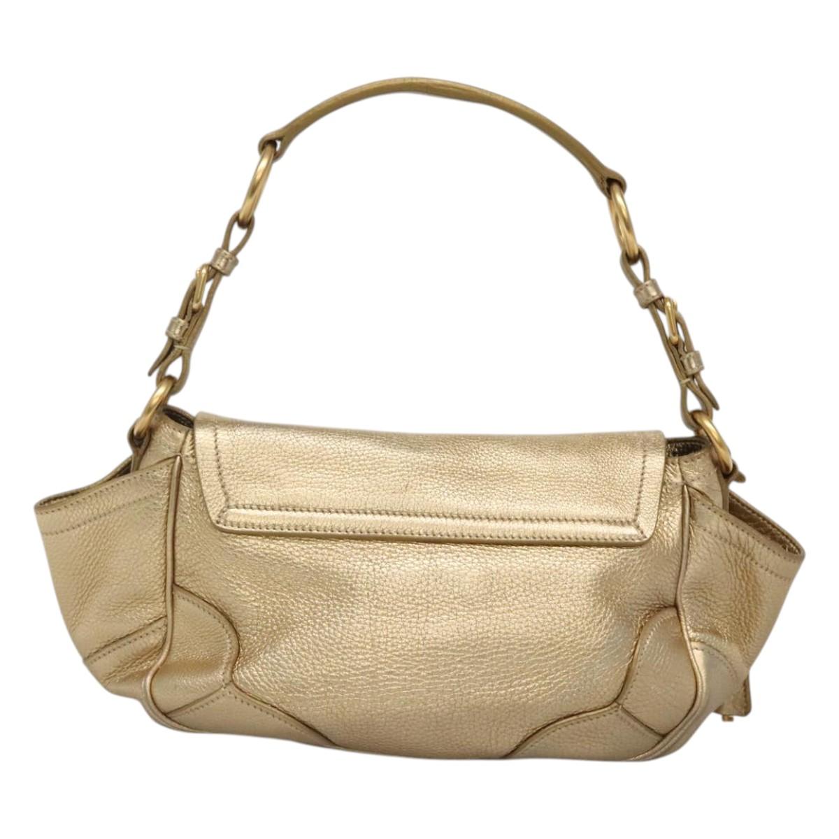 PRADA Shoulder Bag Leather Gold Tone Auth 125408