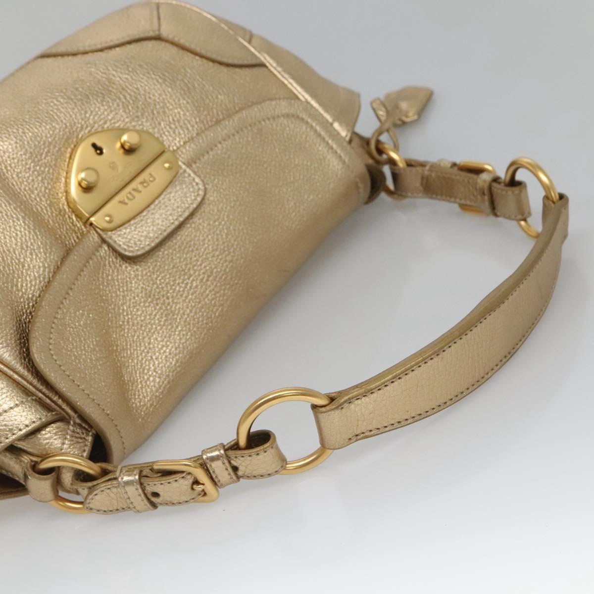 PRADA Shoulder Bag Leather Gold Tone Auth 125408