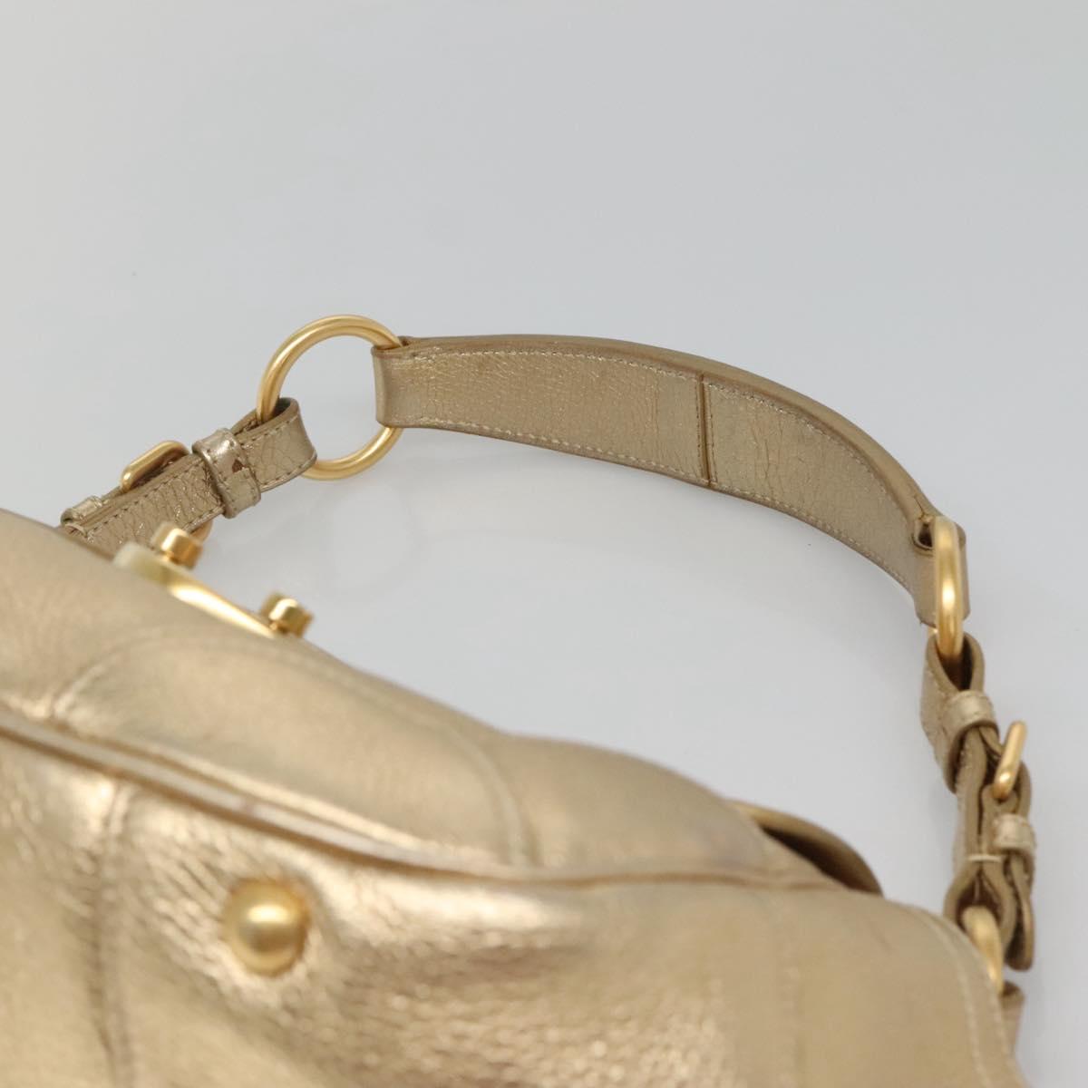 PRADA Shoulder Bag Leather Gold Tone Auth 125408