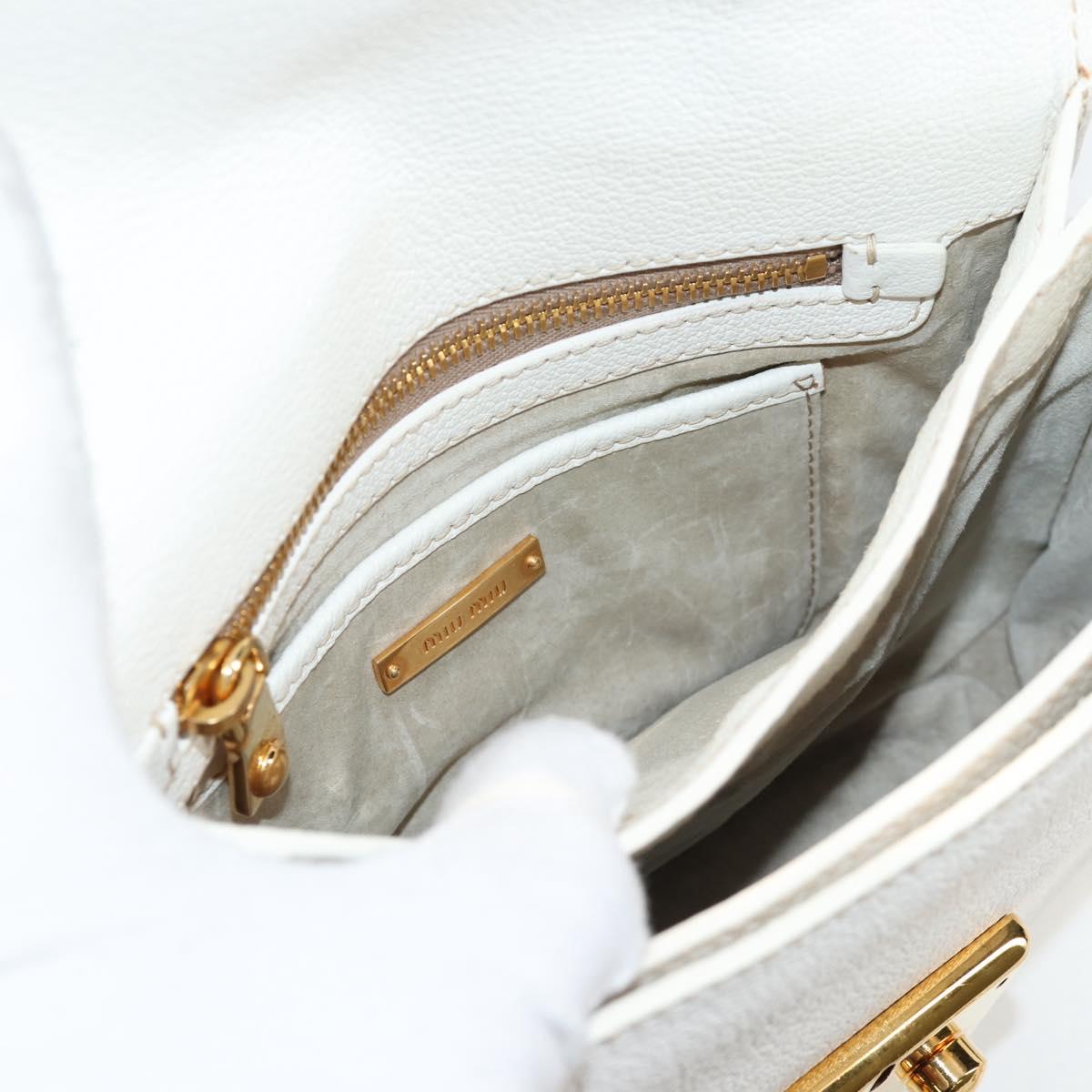 Miu Miu Hand Bag Leather 2way White Gold Auth 125417V