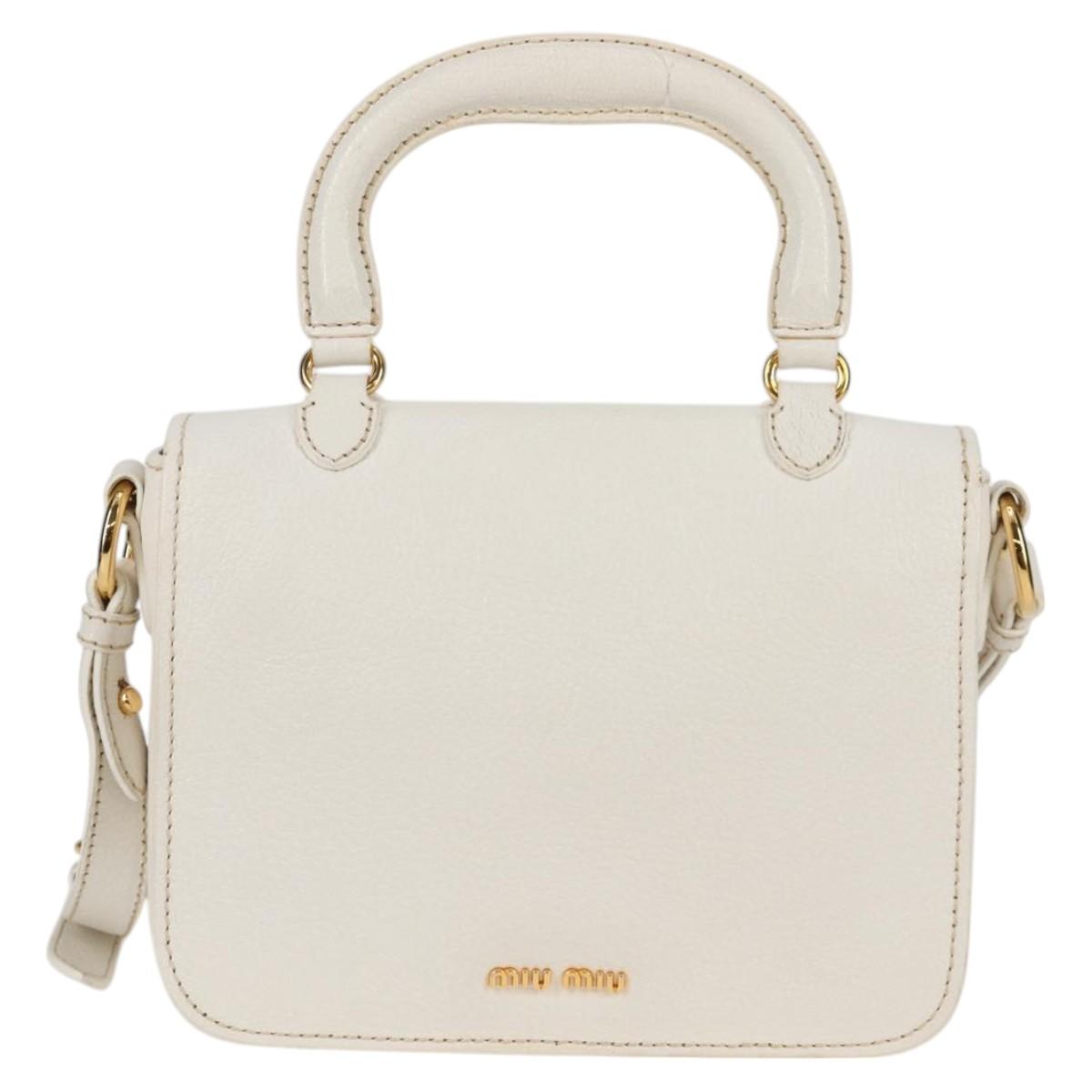 Miu Miu Hand Bag Leather 2way White Gold Auth 125417V