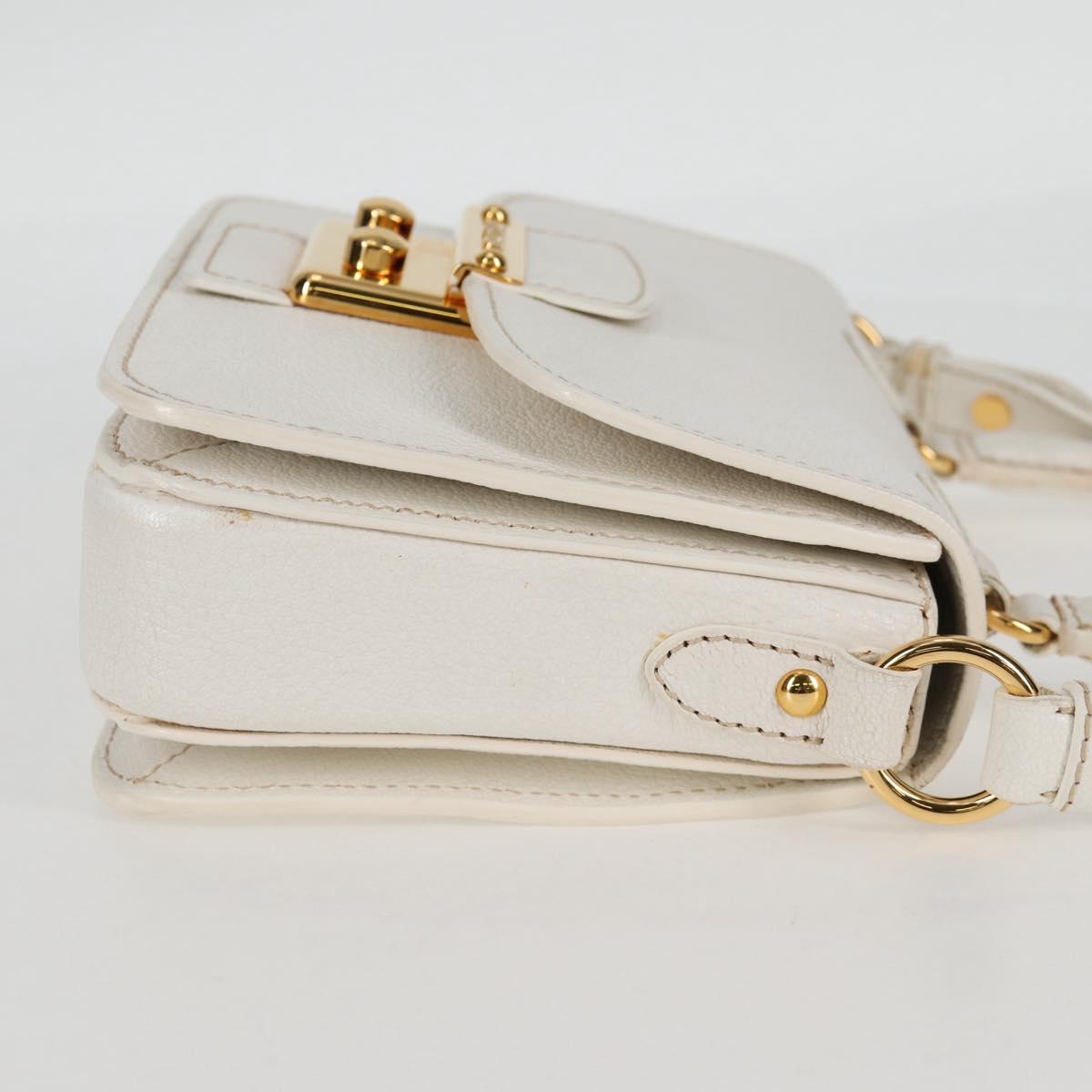 Miu Miu Hand Bag Leather 2way White Gold Auth 125417V